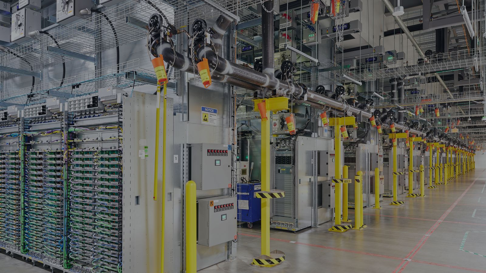 Realistic data centre interior with server aisles
